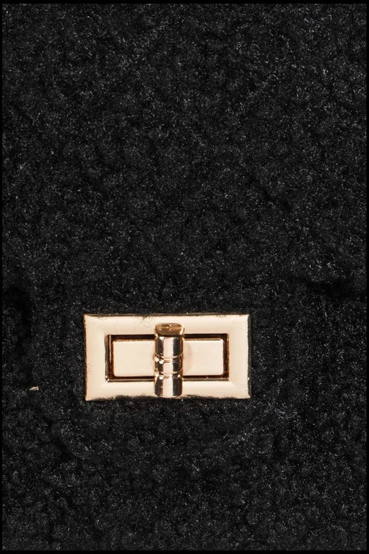 Fame Faux Fur Rectangle Crossbody Bag With Gold Turn Lock