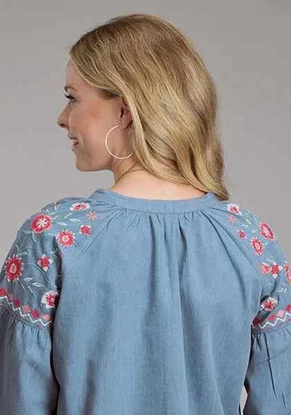 Roper 2435 Denim V-Neck (Blue) - Women's Western Blouse