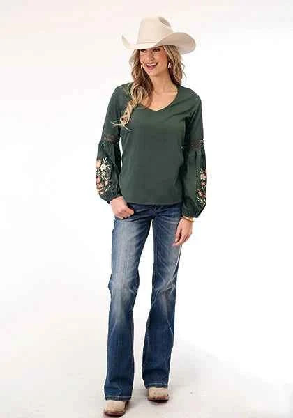Roper 1792 Poly Crepe (Grey) - Women's Western Blouse