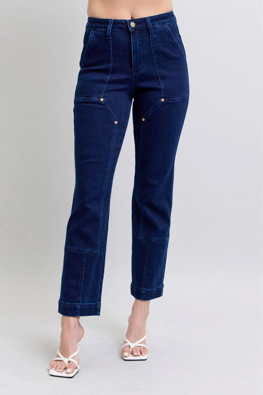 Full Size High Waist Workwear Patch Pocket Straight Leg Judy Blue Jeans