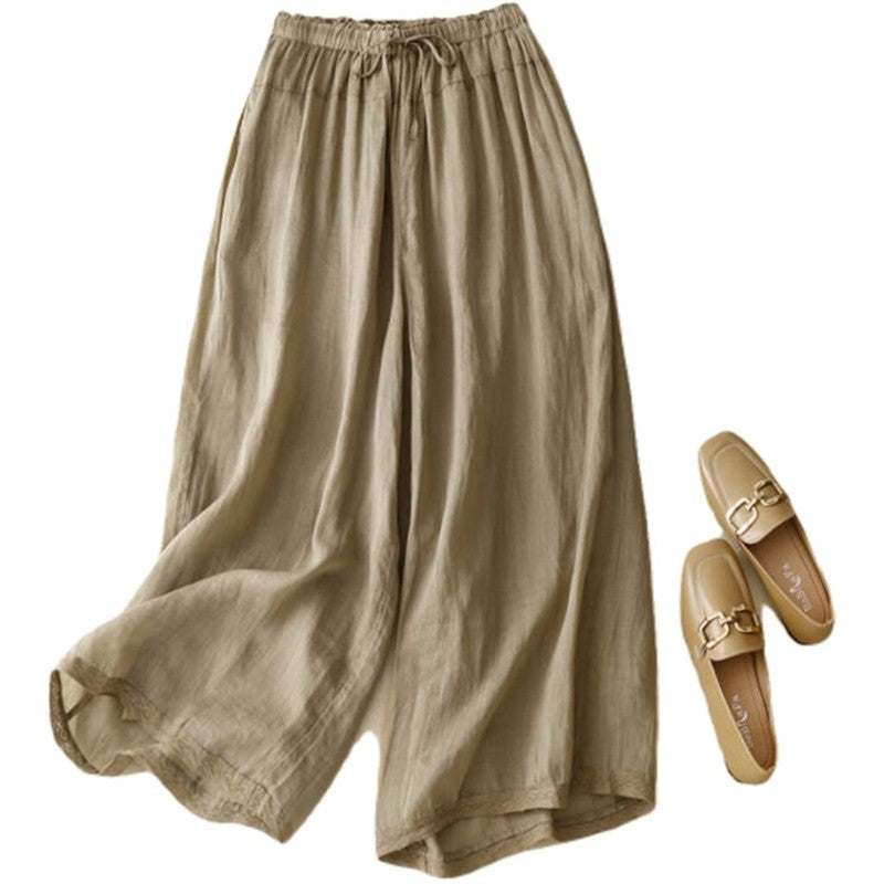 Wide Leg Cotton and Linen Pants in Solid Colors