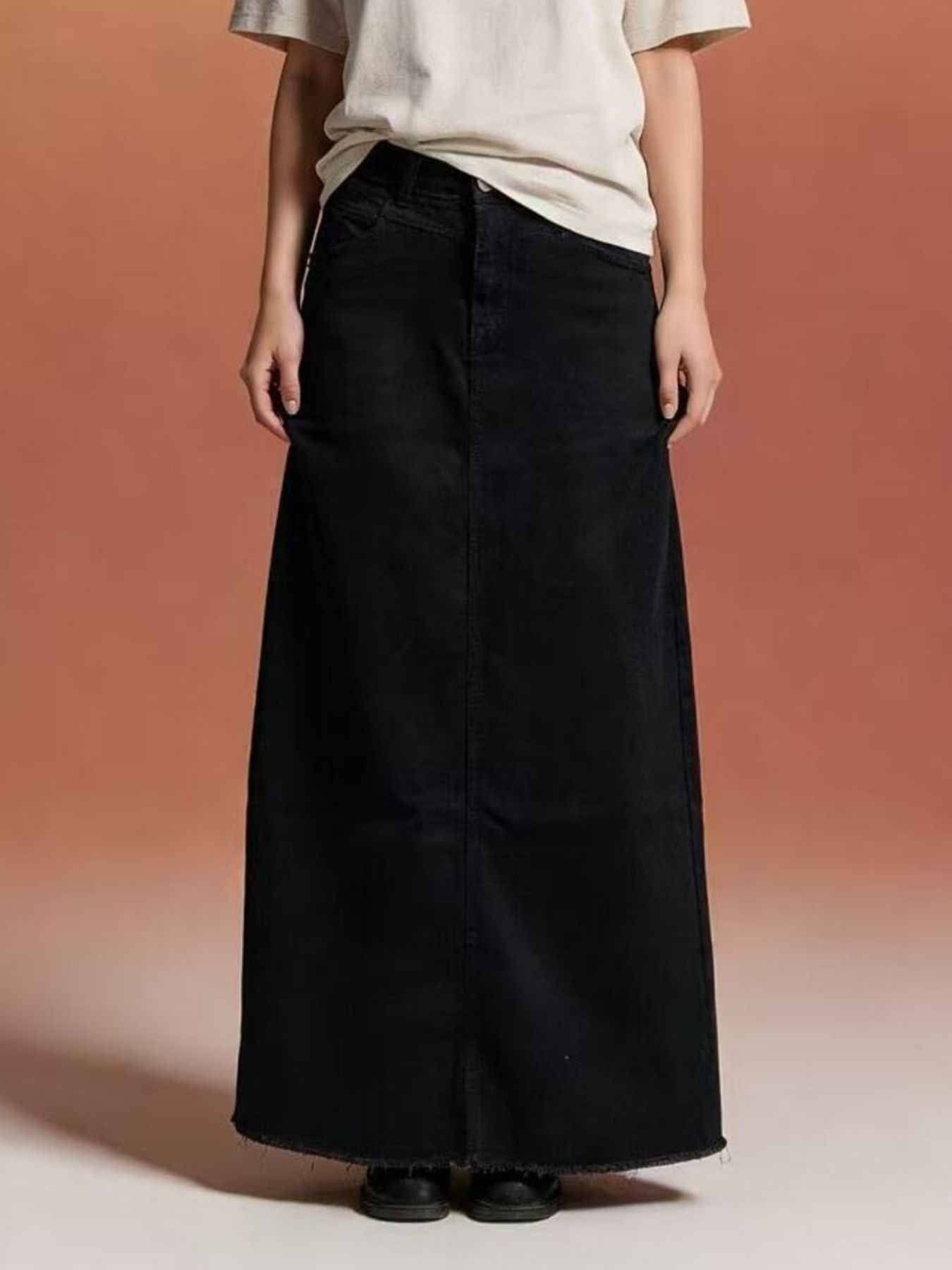 Raw Hem Maxi Denim Skirt