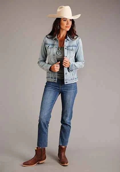 Stetson Back Floral Embroidery (Light Wash) - Women's Denim Jacket