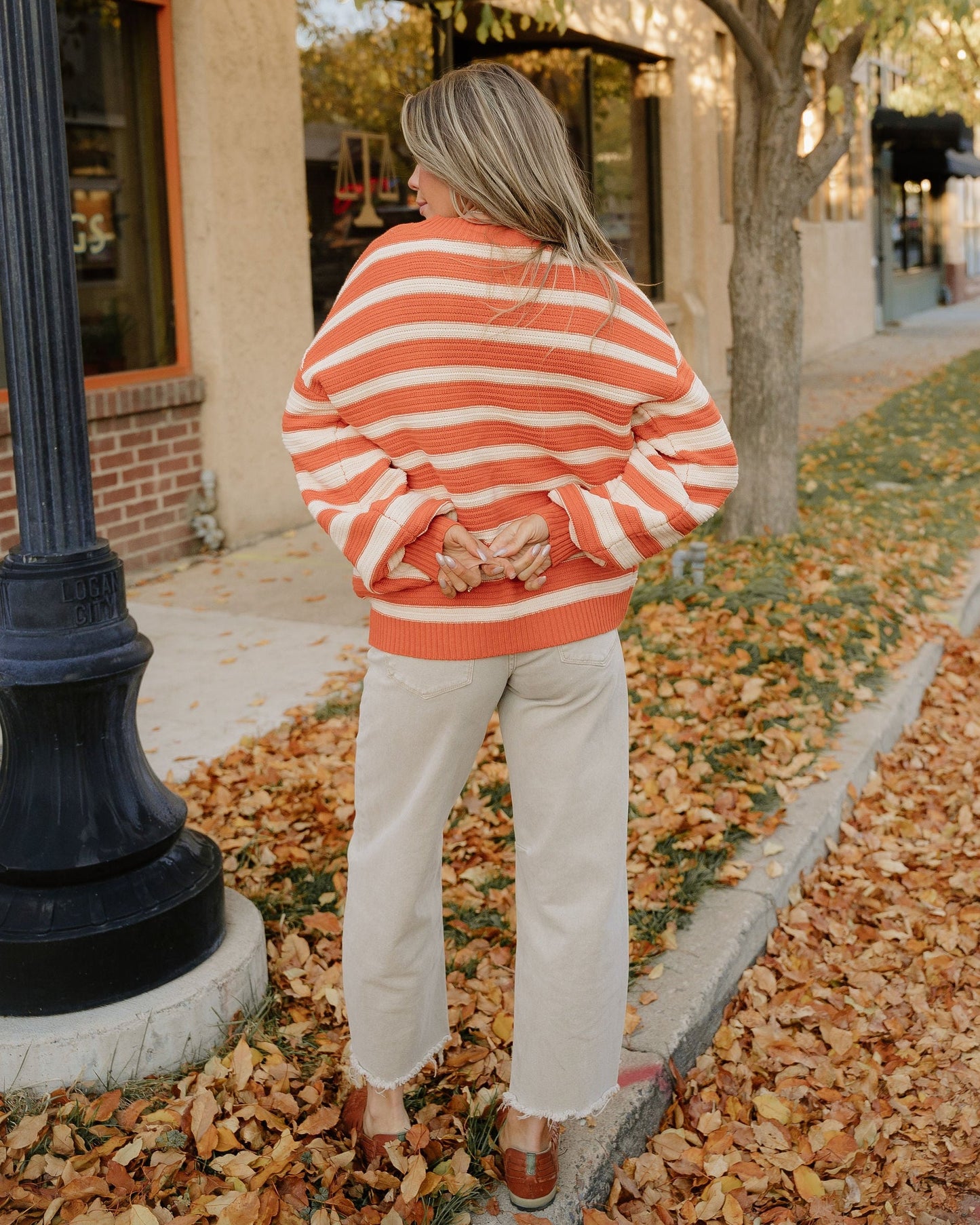 Avery Striped Ribbed Trim Drop Shoulder Sweater