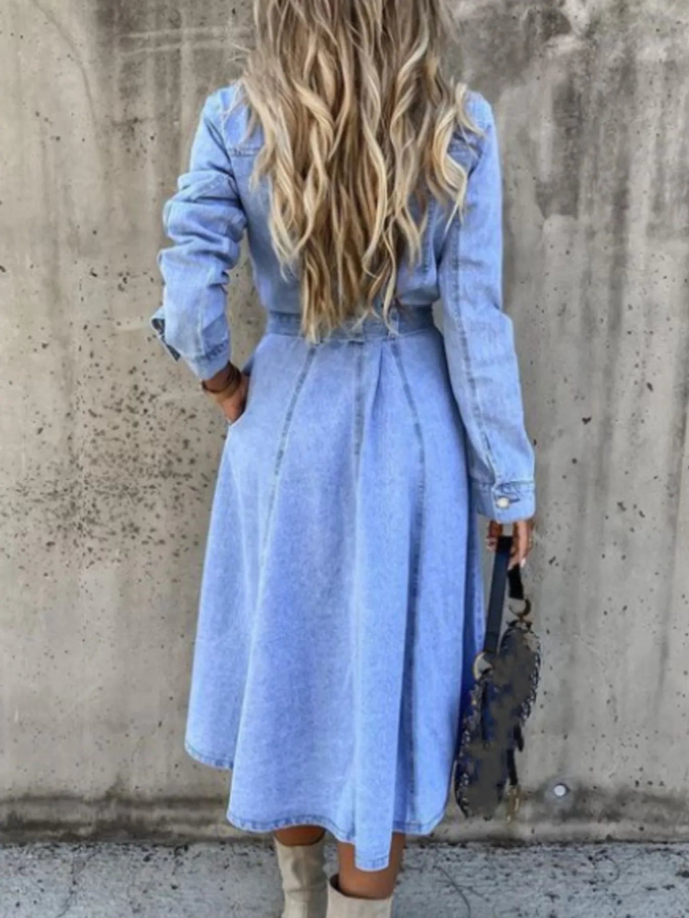 Denim Shirt Dress With Tie Waist Button Front