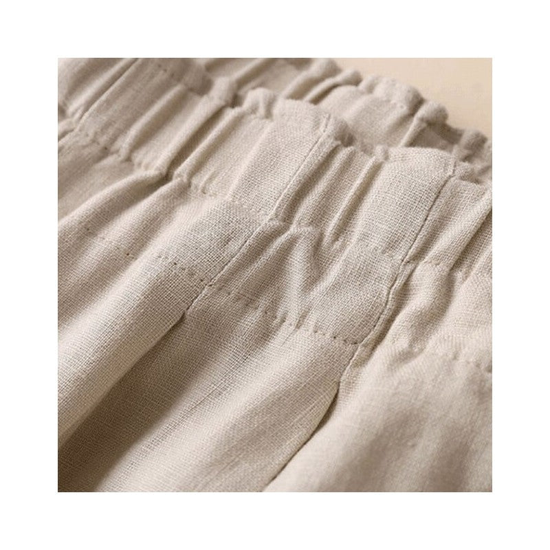 High-Waisted Wide-Leg Cropped Trousers in Cotton-Linen Blend