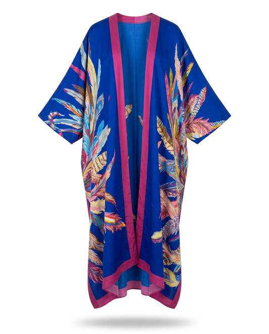 Vibrant Feather Print Kimono
