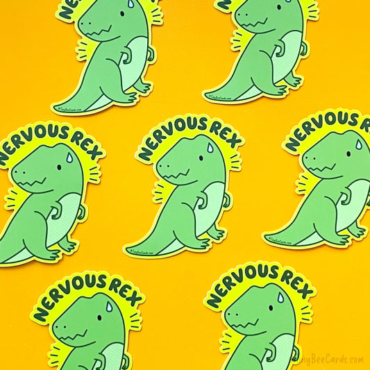 Funny T-Rex Anxiety Vinyl Sticker "Nervous Rex"