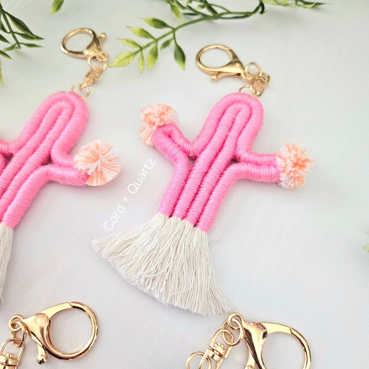 Handmade cactus keychains. boho desert style macrame keychain gift for her.
