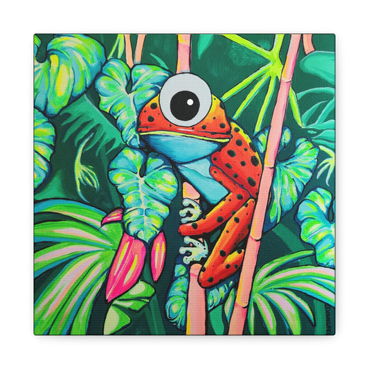 Cyclops Red Frog Canvas Print, Original Artist Design, Home Decor Wall Art