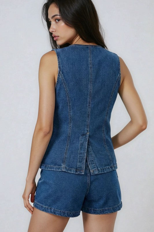 2 piece set denim shorts and sleeveless top