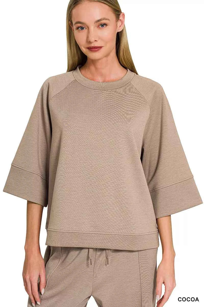 Cocoa Brown Scuba 3/4 Sleeve Pullover & Pants Set w/ Pockets by Zenana