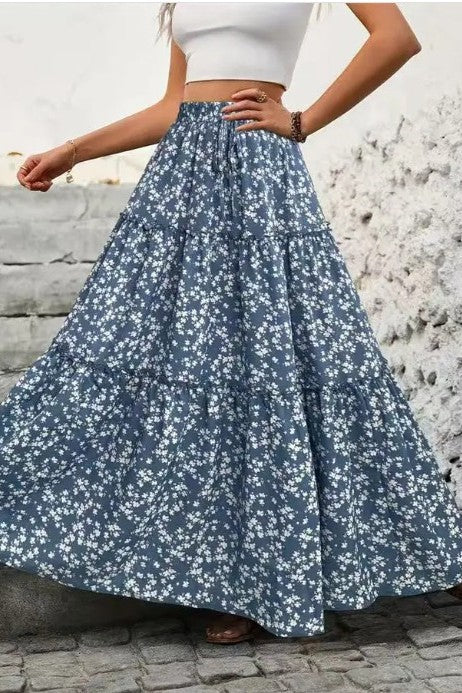 Floral tiered maxi skirt