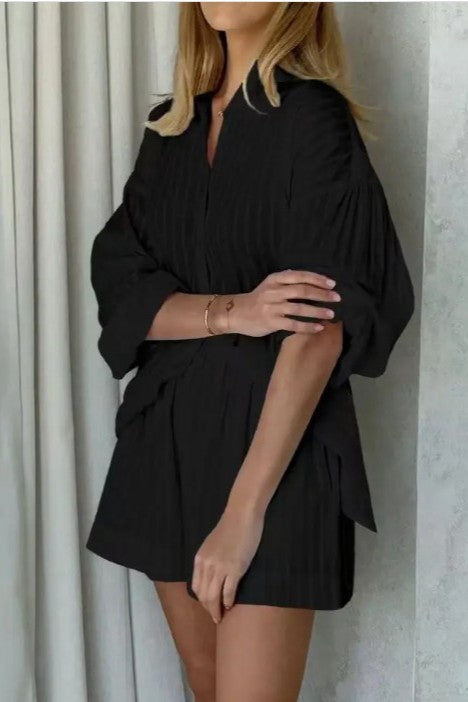 2-piece matching long sleeve and shorts set