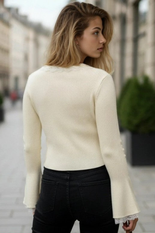 Lace Trim Knit Cardigan