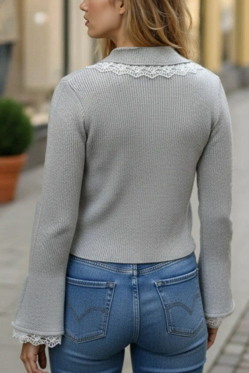 Lace Trim Knit Cardigan