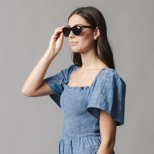 Organic Smocked Chambray Romper