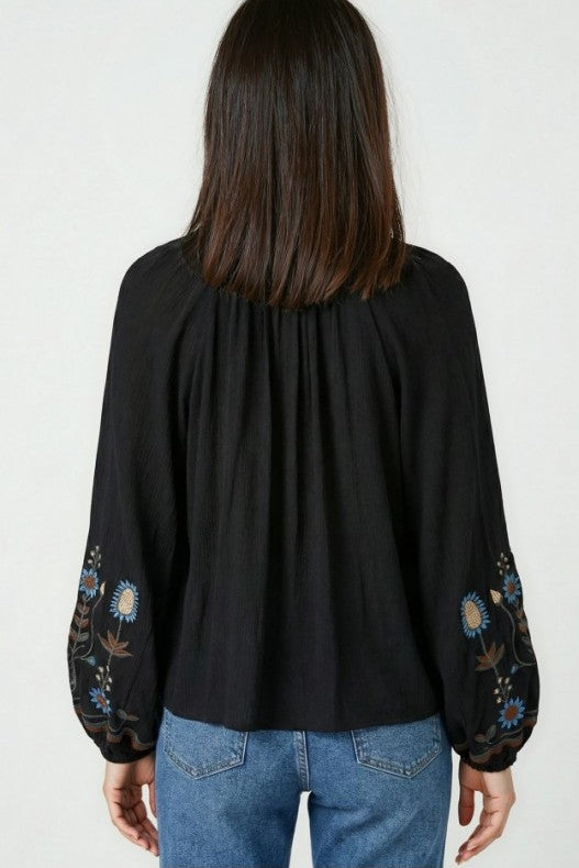 Bohemian Embroidered Floral Blouse