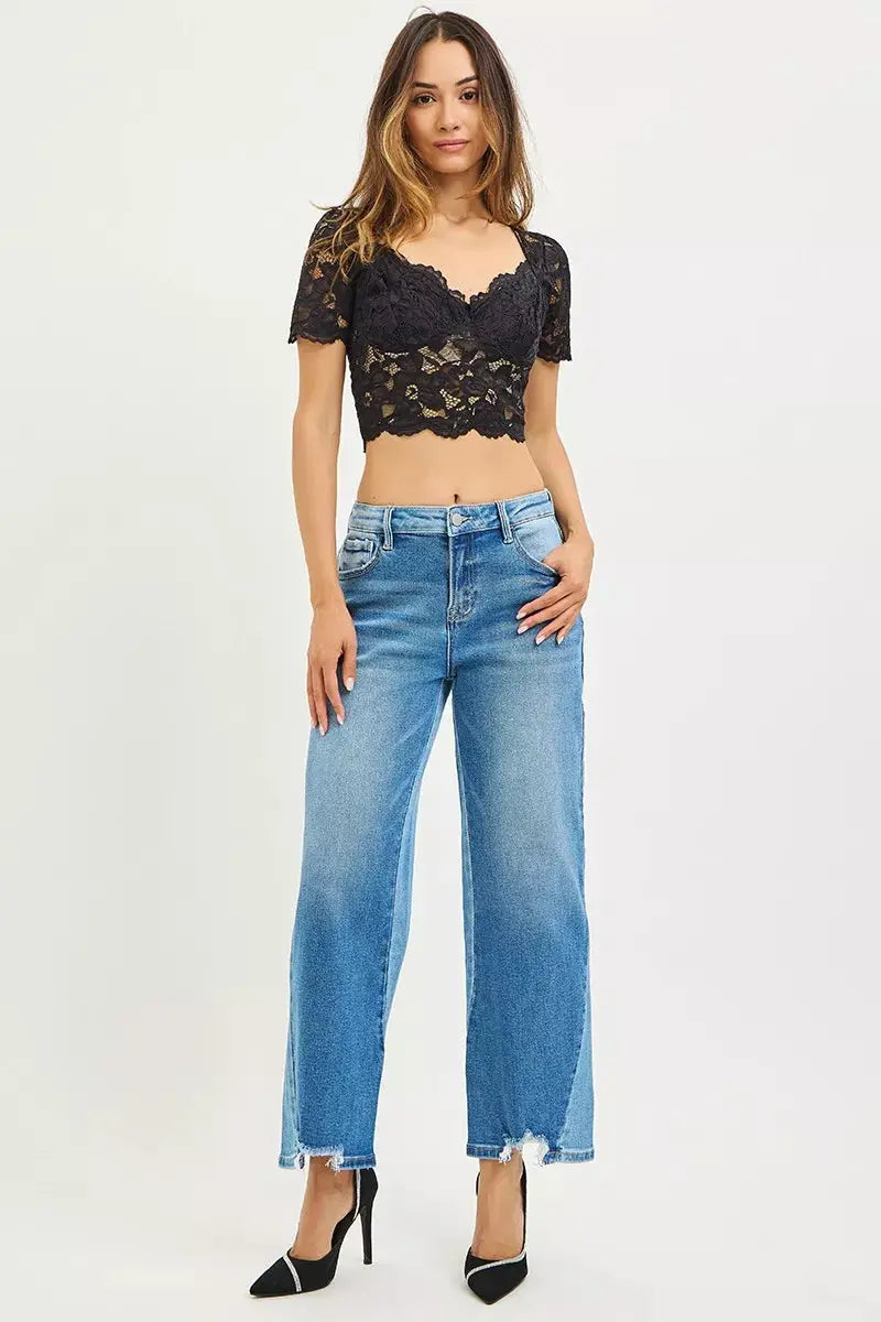 RISEN Jeans - Full Size Slouchy Cropped Barrel Jeans with Contrast Wash