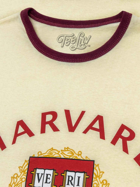 Harvard University Veritas Ringer T-Shirt - Natural Beige and Maroon