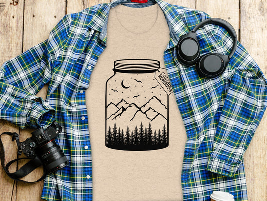 Collect Moments Jar with Mountains Scene Design T-Shirt
