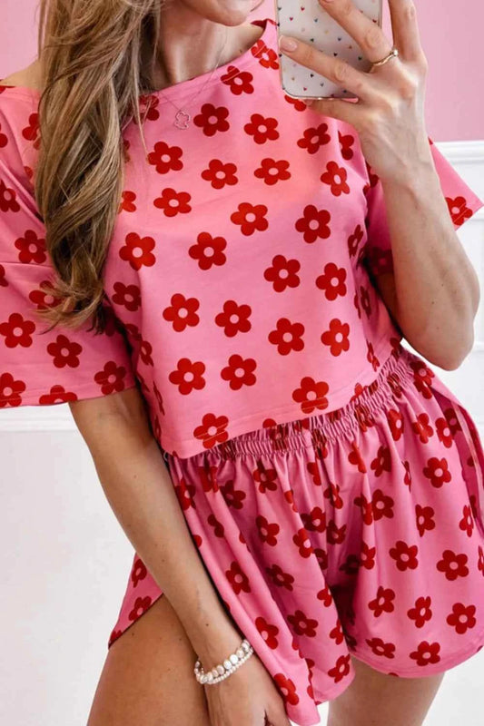 Floral Cropped Tee and Shorts Lounge Set