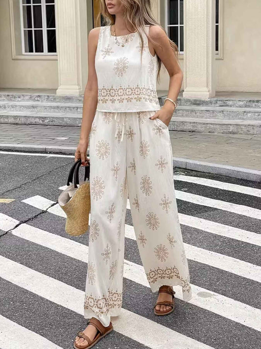 Sleeveless Top and Wide Leg Pants Set