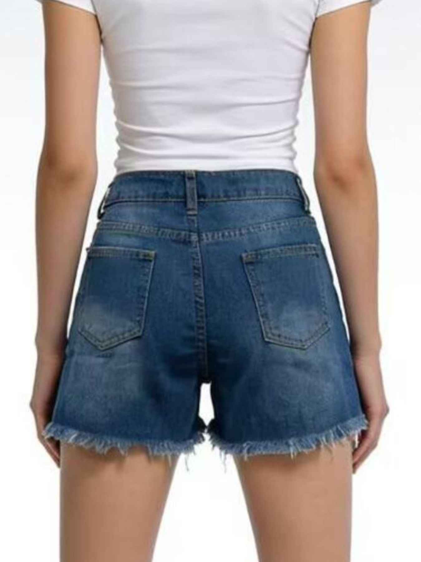 Distressed Frayed Hem Denim Shorts