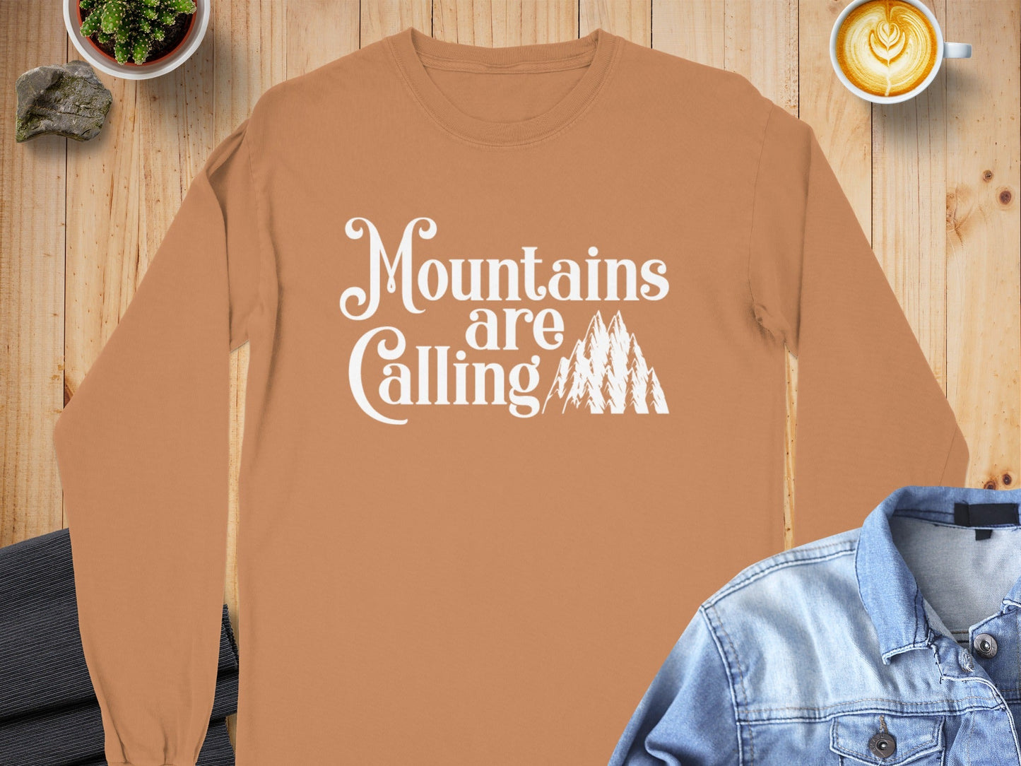 Mountains Are Calling With Mountain Peaks Art Long Sleeve T-Shirt
