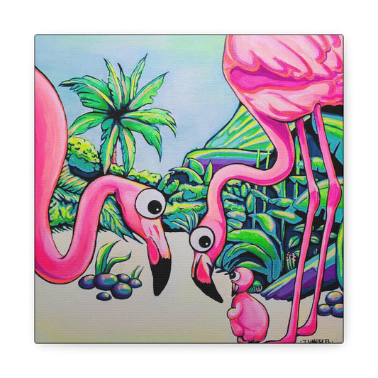 Cyclops Flamingo Family Canvas Art Print, Original Artist Design, Unique Wall Decor