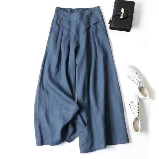 High-Waisted Linen and Cotton Blend Culottes