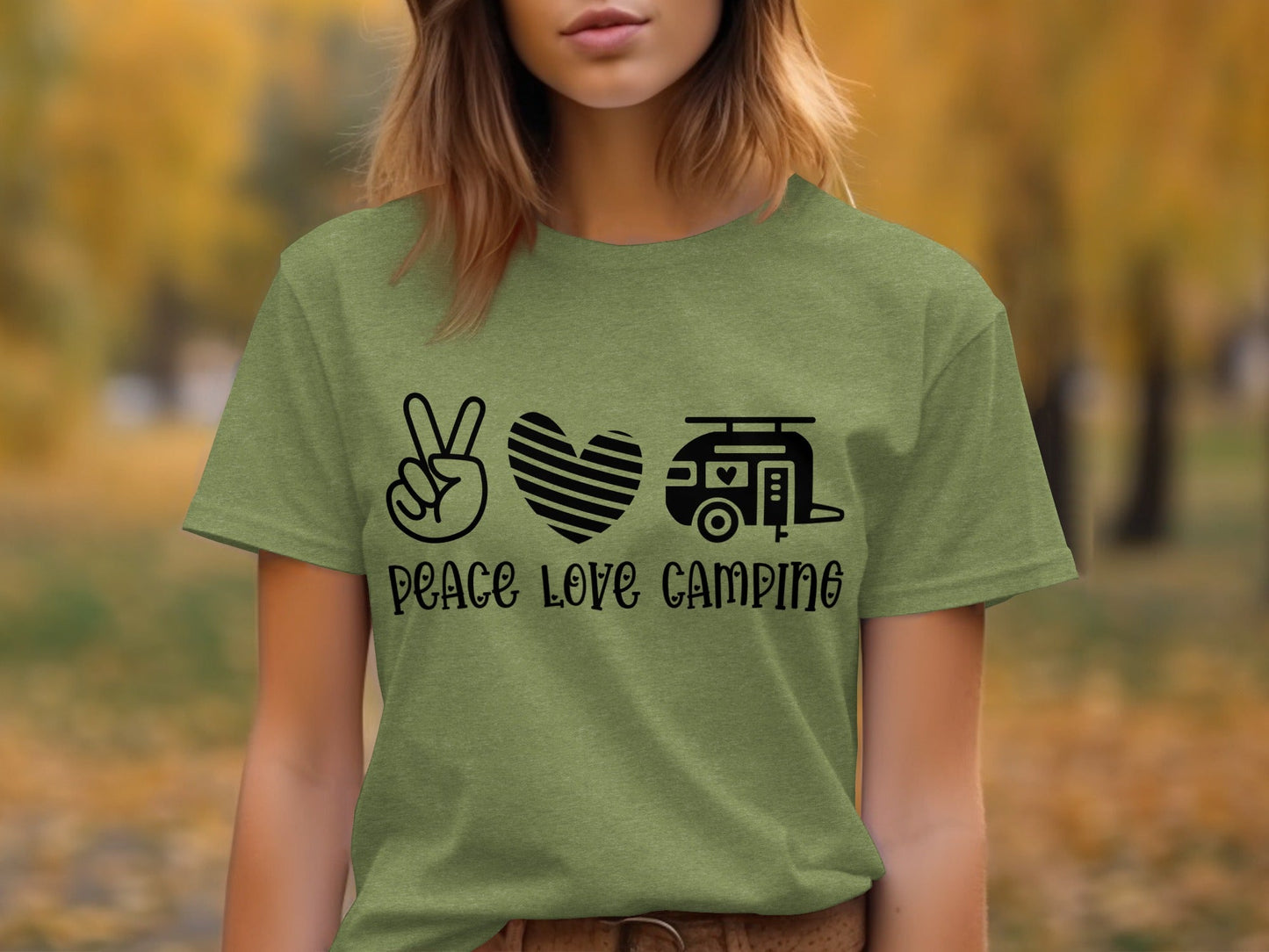 Peace Love Camping Symbol Design Graphic Novelty T-Shirt