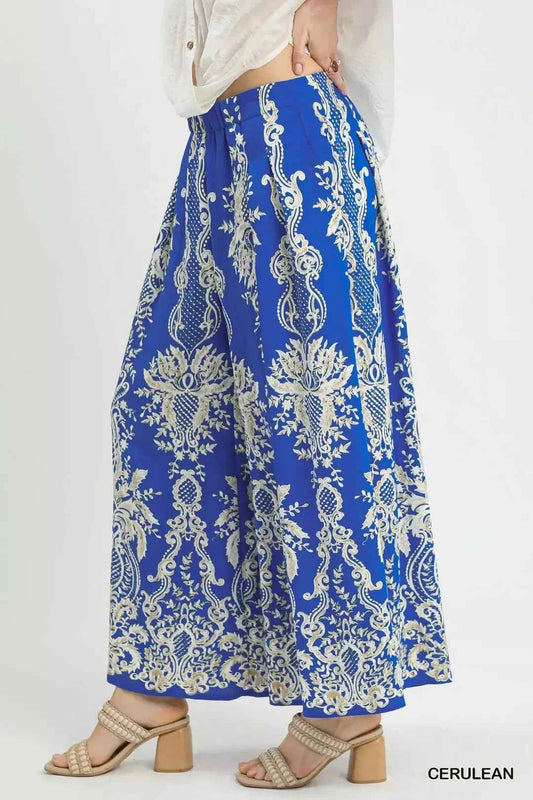 Umgee Border Print Wide Leg Pants
