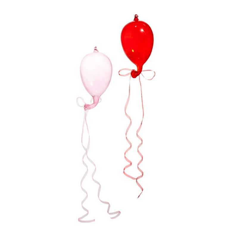 Blown Glass Balloon Ornament Set of 2 by Bethany Lowe — 5.5" Pink & Red Vintage-Style Christmas Ornaments