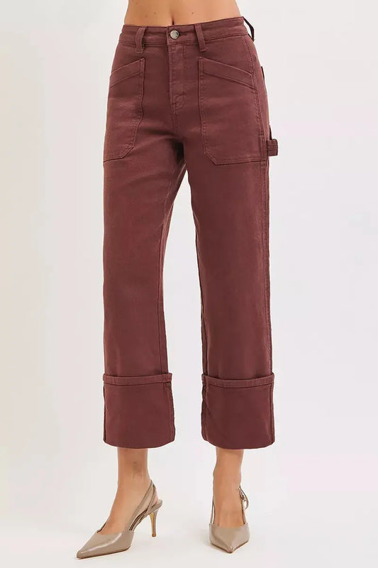 RISEN Jeans - Full Size High Rise Wide Straight Cuffed Patch Jeans