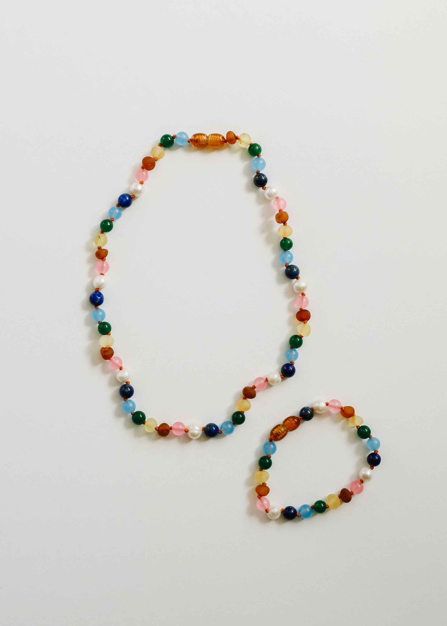 Raw Baltic Amber and Pearl Bracelet + Sweet Pink Gemstones