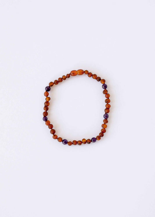 Raw Cognac Baltic Amber + Amethyst || Halo Necklace ||