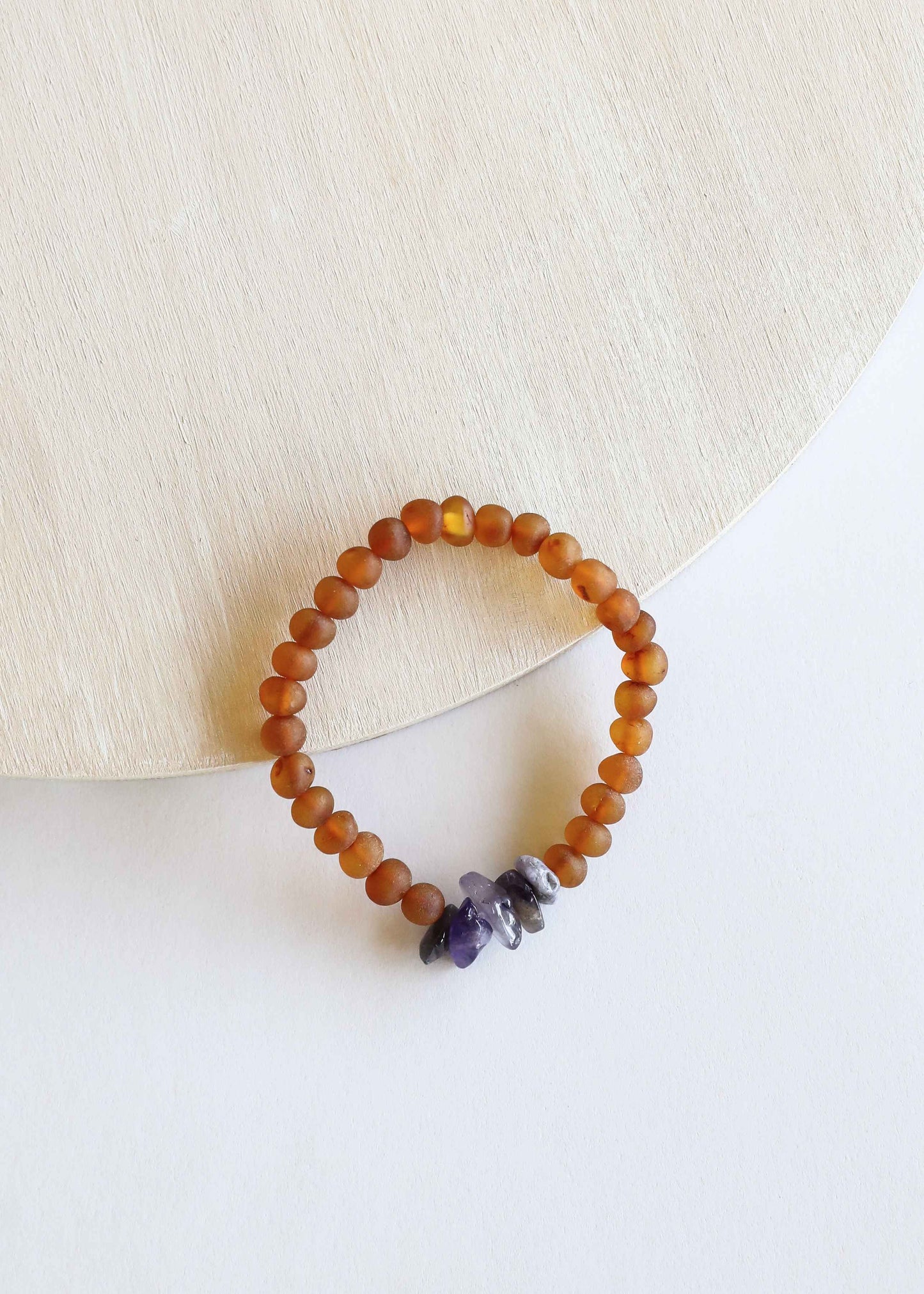 Raw Cognac Baltic Amber + Raw Amethyst || Bracelet Set