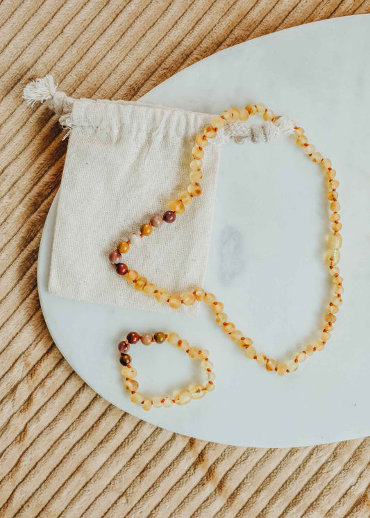Raw Honey Baltic Amber + Mookaite Jasper || Necklace
