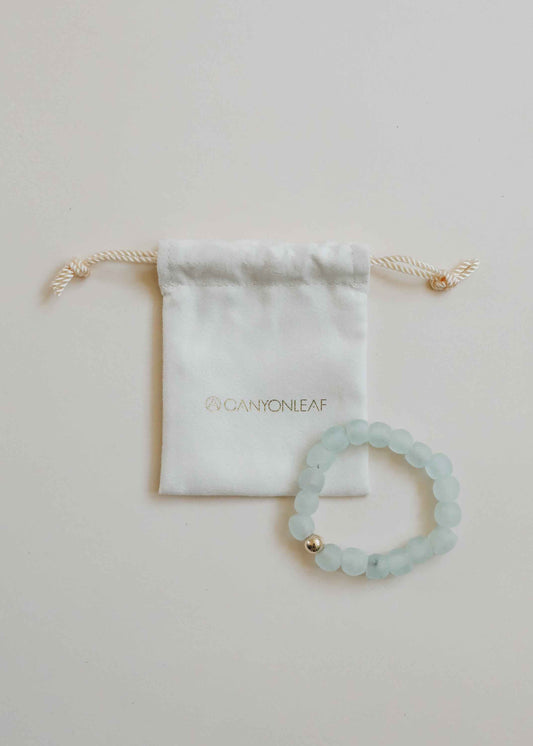 Blue Sea Glass + 14k Gold Filled or Sterling Silver || Stretch Bracelet