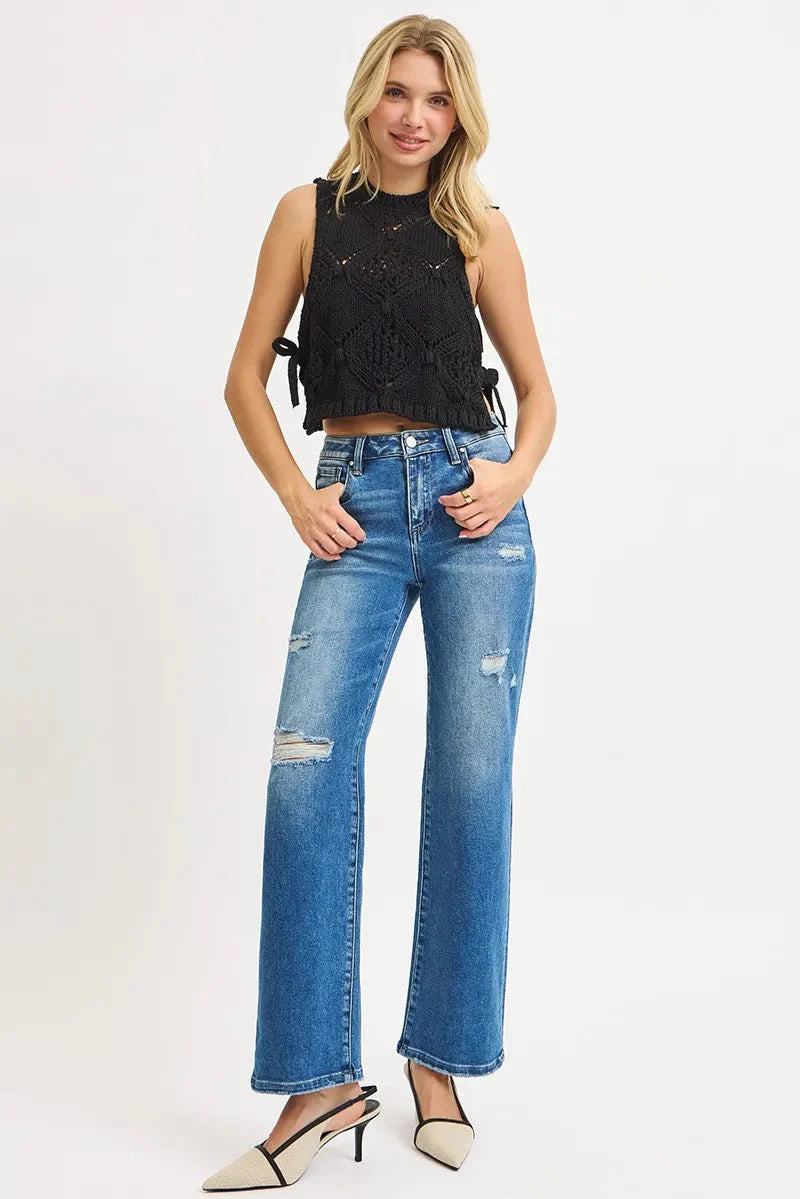 Plus Size High Rise Ankle Straight Distressed RISEN Jeans