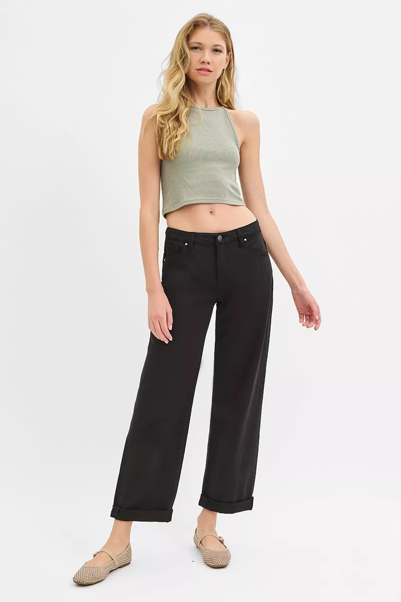 RISEN Jeans - Tummy Control Mid Rise Ankle Barrel Relaxed Baggy Jeans