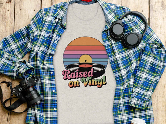 Raised On Vinyl Vintage Retro Style Design Graphic T-Shirt