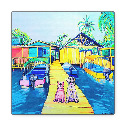 Cyclops Cat and Dog in Bocas Original Canvas Art Print, Gift, Unique Wall Decor