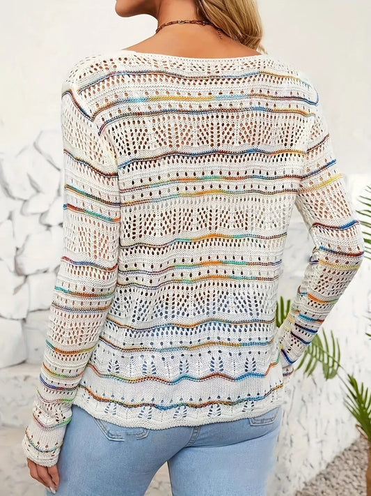 Openwork Long Sleeve Knit Top