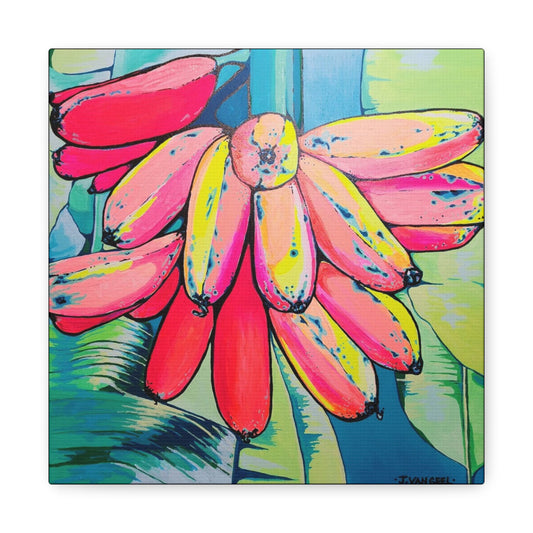 Neon Primitivo Bananas Canvas Print, Original Art Design, Home Decor Wall Art