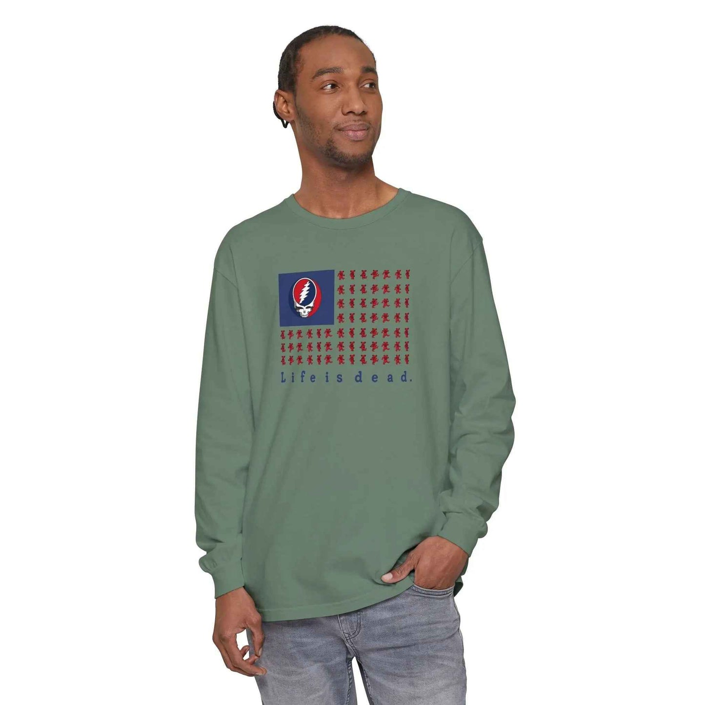 Stealie & Bears Flag Vineyard Collection Garment-Dyed Long Sleeve T-Shirt