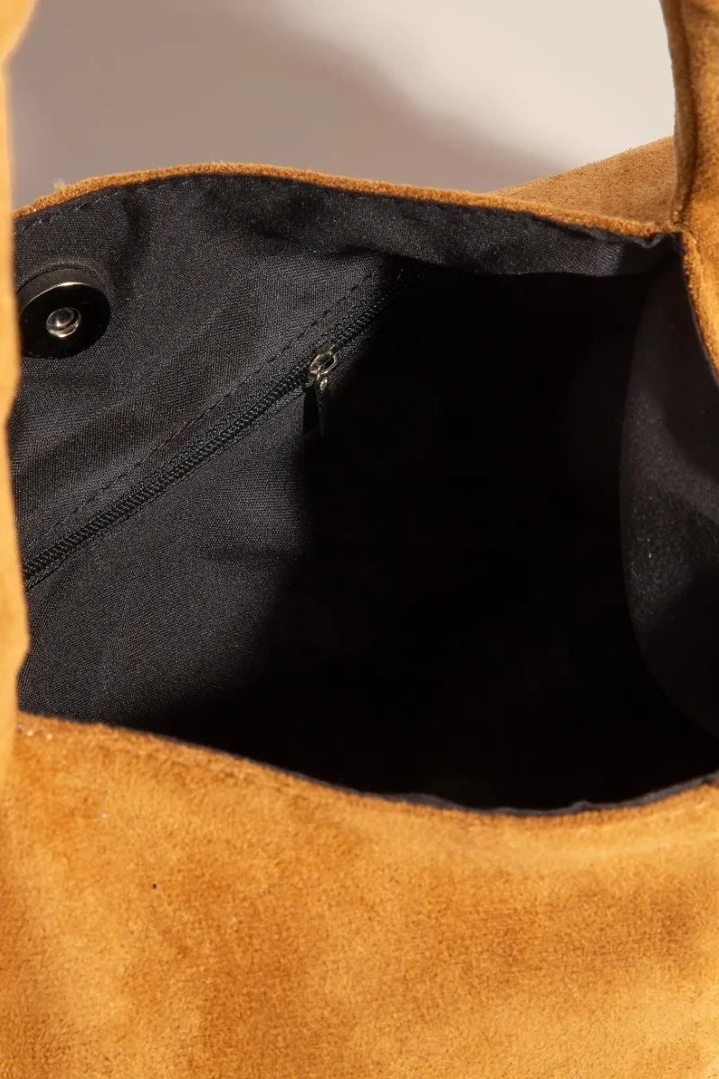 Fame Metallic Studded Faux Suede Hobo Shoulder Handbag