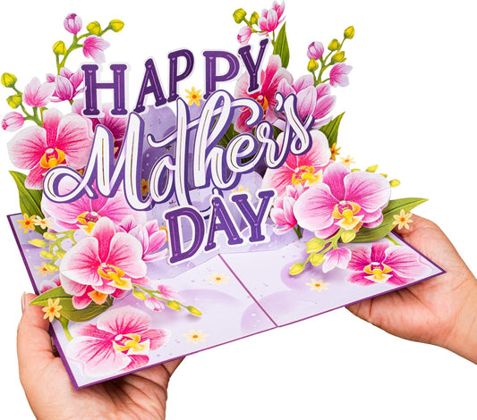 Happy Mothers Day Orchids Pop Up Card - 5" x 7"