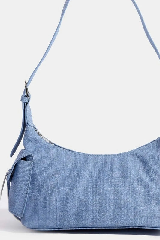 Fame Braided Accent Blue Shoulder Bag Double Pockets